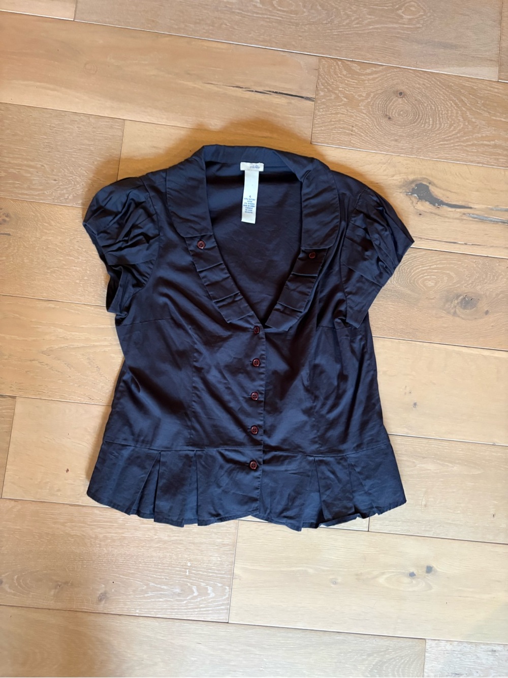 Odille Navy Short-Sleeve Button Down Blouse